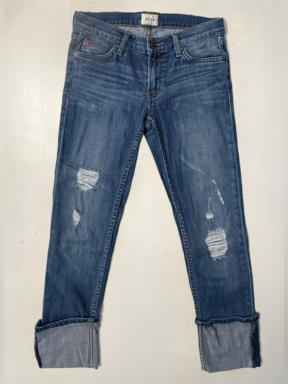 Hudson Distressed Skinny Jeans Size 24 Cuffed Cropped Stretch Denim
